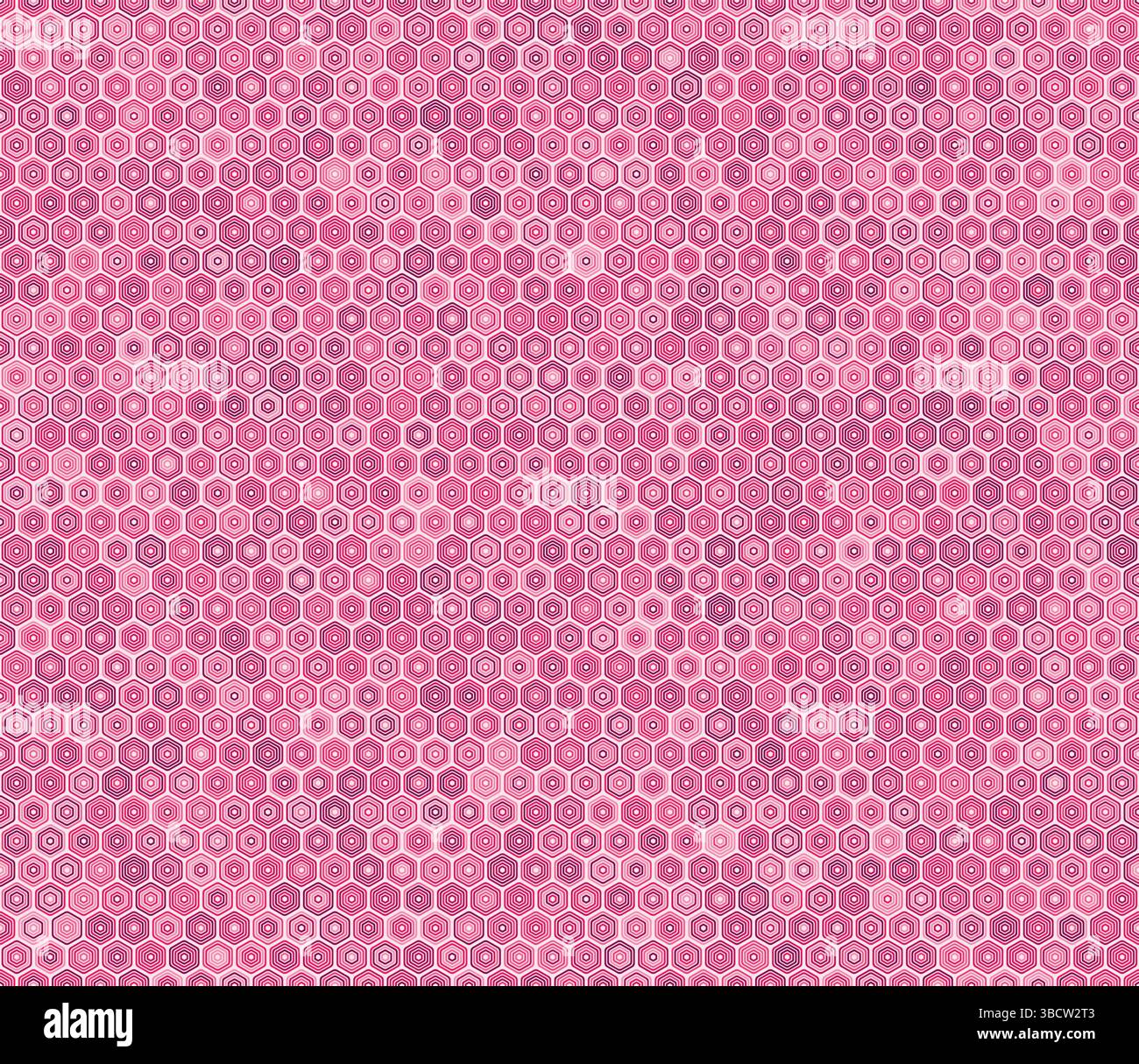 Seamless hexagon background. Bold rounded stacked hexagons mosaic pattern. Pink color tones. Regular hexagon shapes. Tileable pattern. Stock Vector