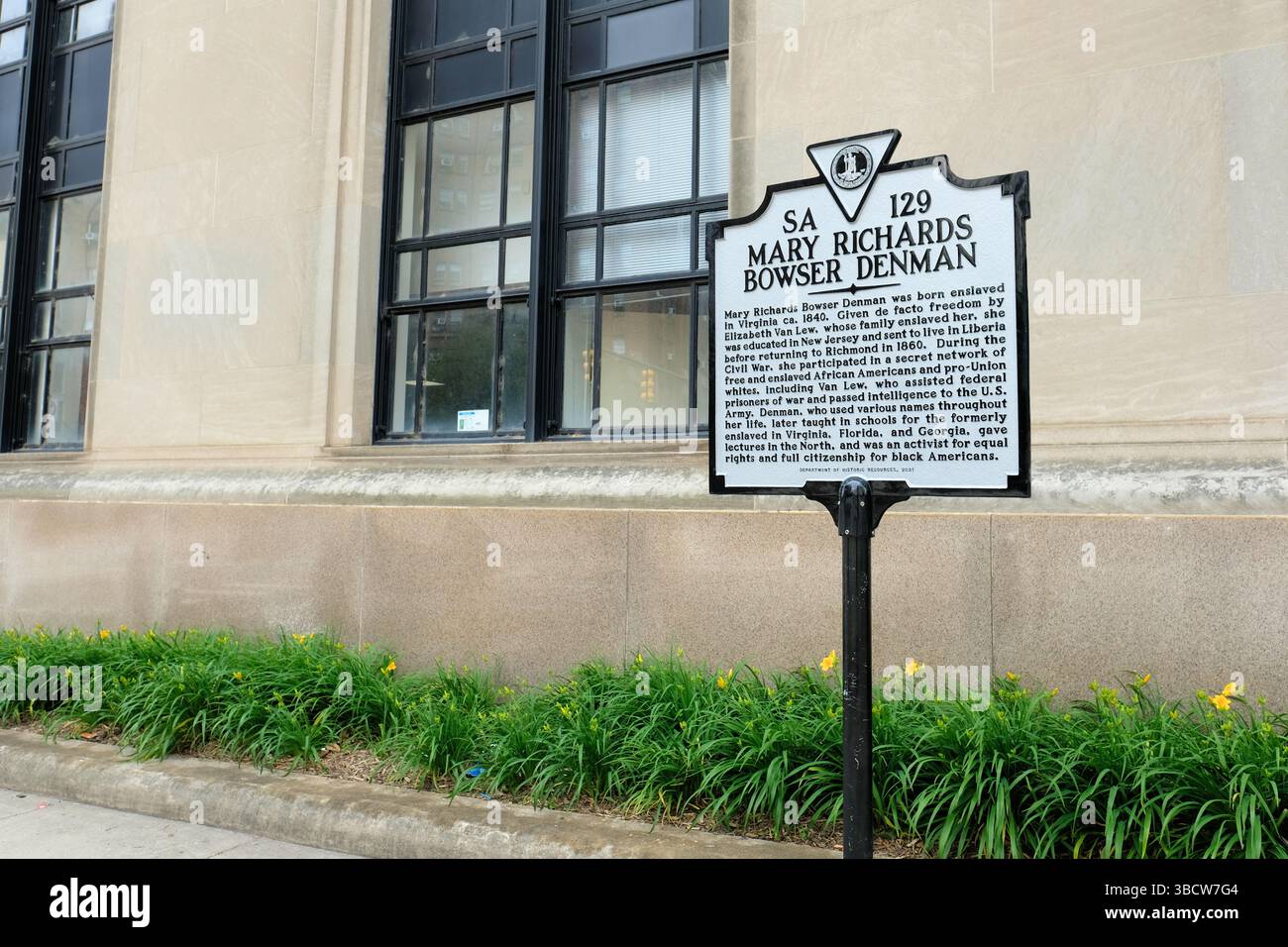 Mary Richards Bowser Denman historical marker in Richmond, Virginia; former slave who served as a Union spy during the U.S. Civil War. Stock Photo