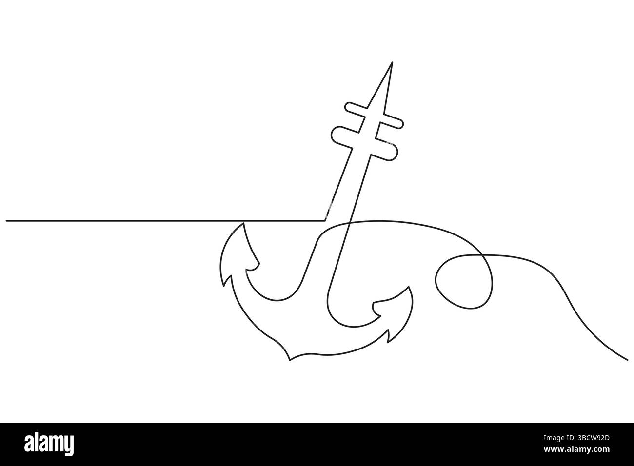 Ship anchor continuous single line art outline vector illustration Stock Vector