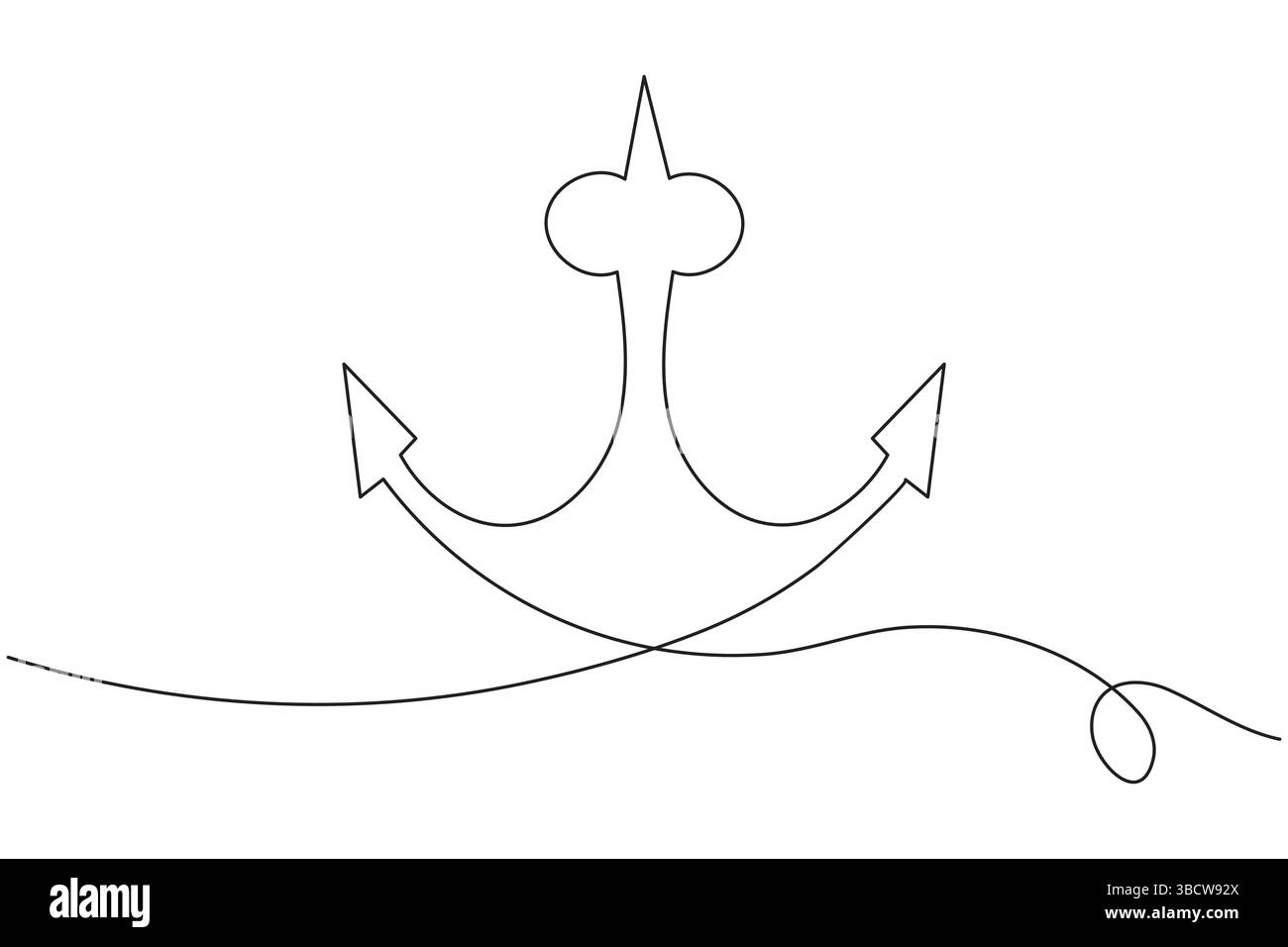 Ship anchor continuous single line art outline vector illustration Stock Vector