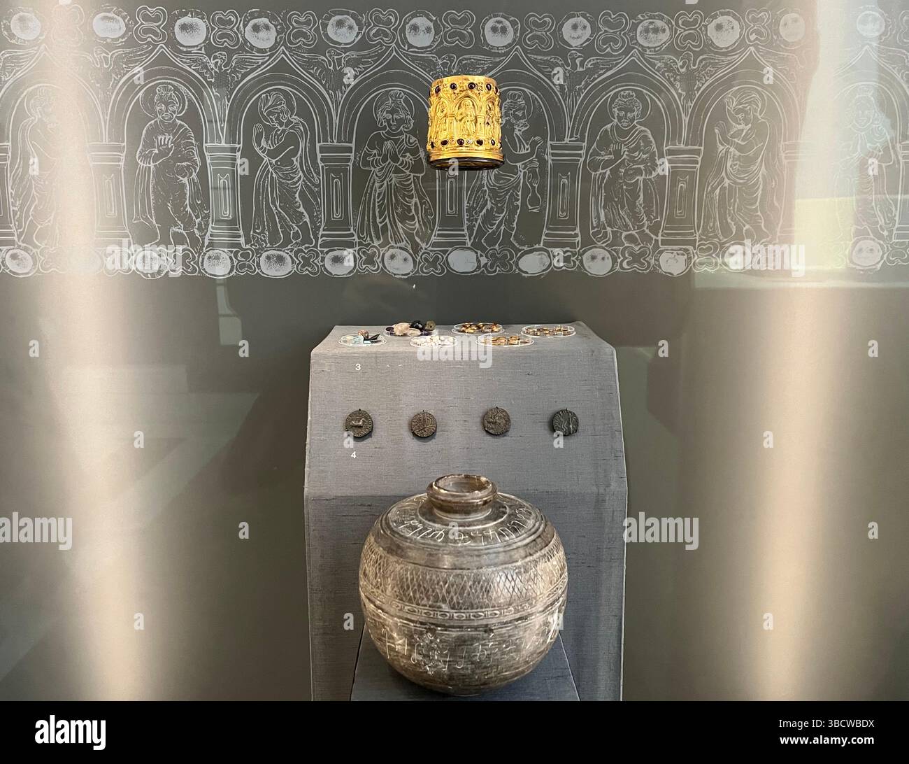 The Bimaran gold and stone reliquary caskets and deposit, British Museum, UK - Smartphone Captured Stock Image