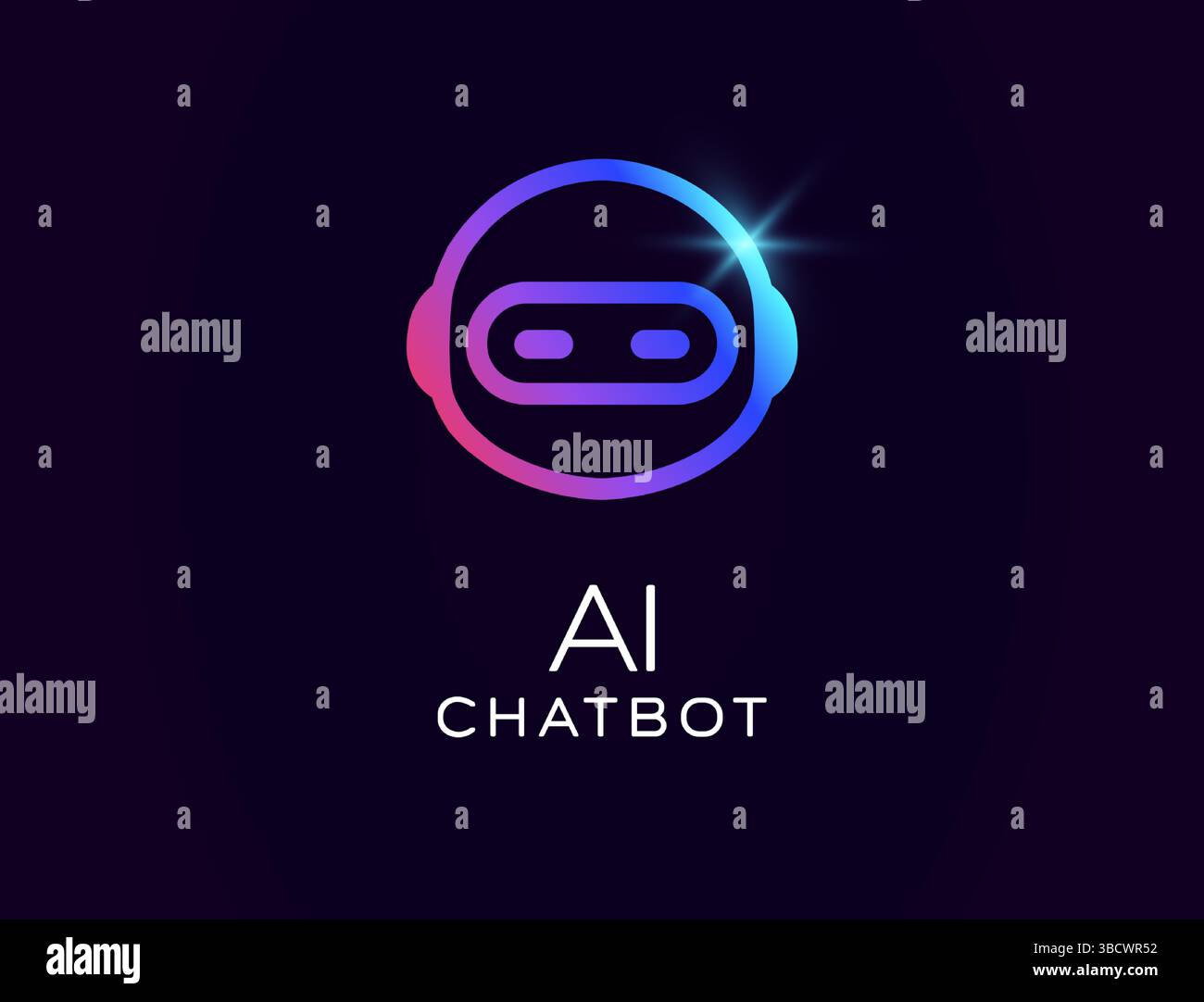 AI chatbot logo with futuristic robot face in circular shape, cosmic helmet, glowing gradient design. Best for virtual assistants, tech branding Stock Vector