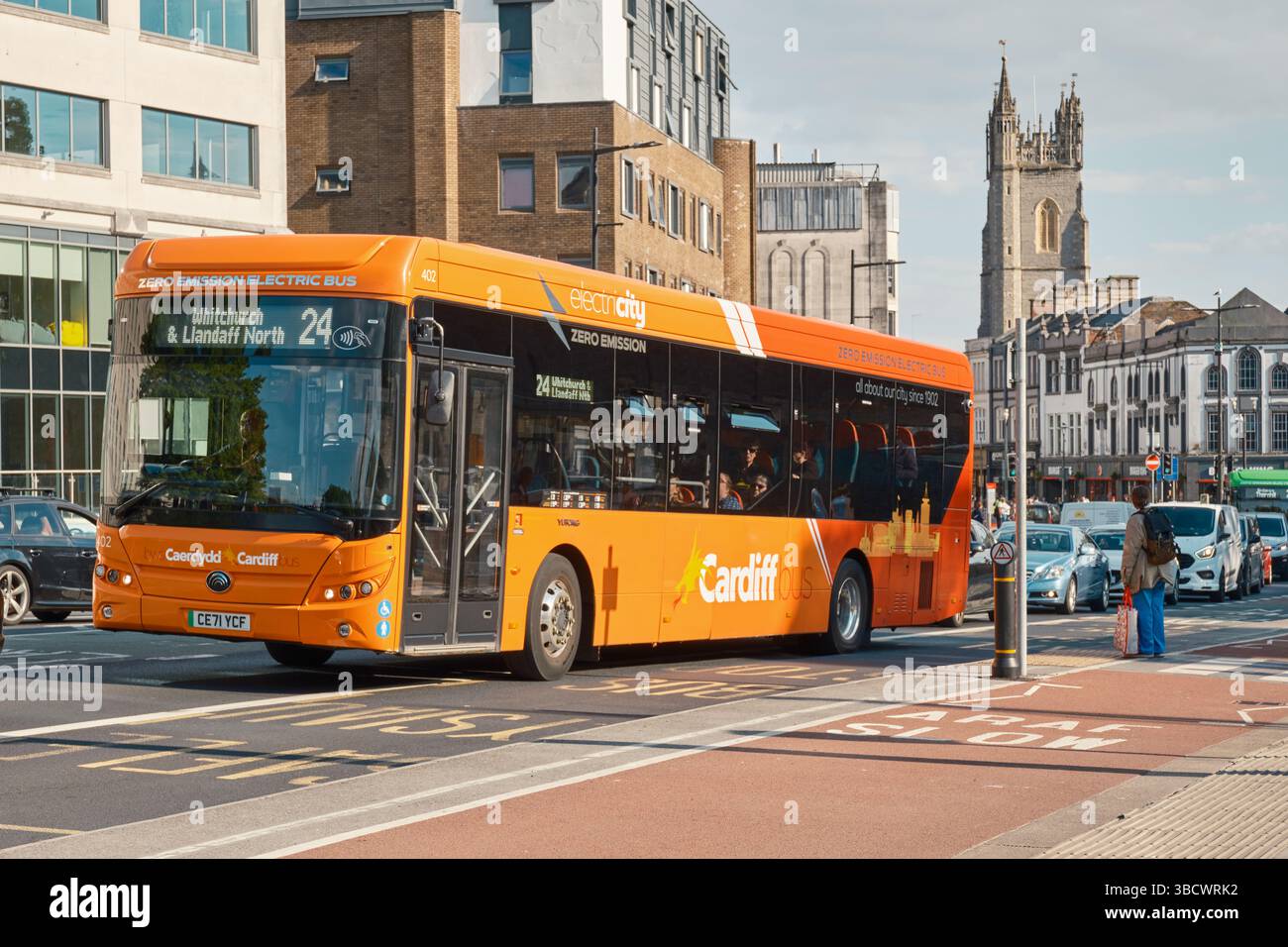 Cardiff electric bus on route 24 to Whitchurch and Llandaff North ...