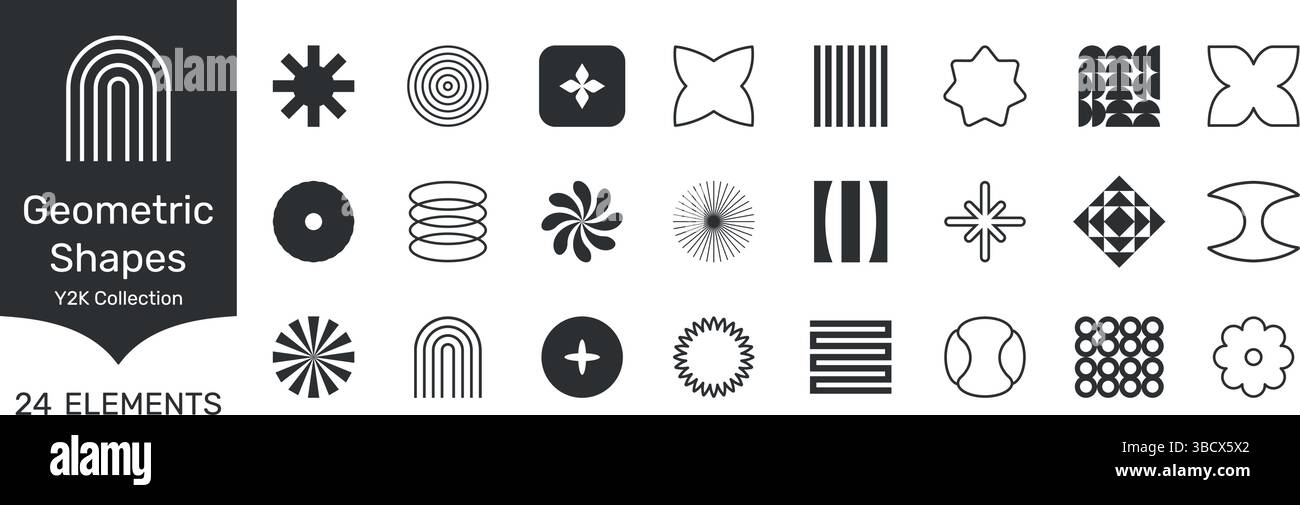 Retro Decorative Geometric Accent Element Shapes Solid Icon Set. Retro Decorative Geometric Accent Element Shapes Silhouette Symbol Collection Stock Vector