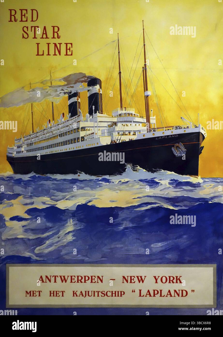 1920 vintage poster of the Red Star Line showing the SS Lapland ...