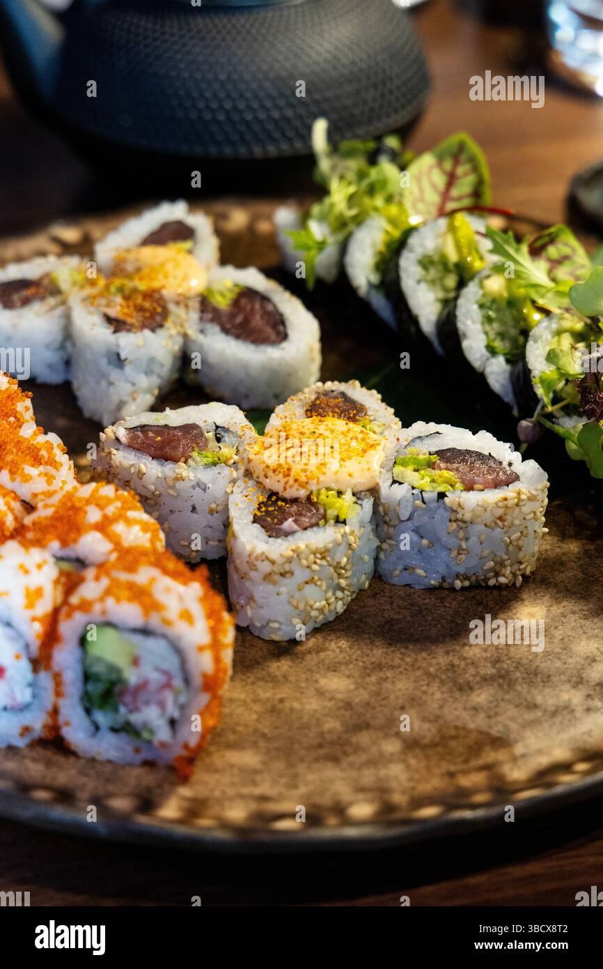 Spicy tuna maki roll at Bamboo Mat Stratford, London, England Stock Photo