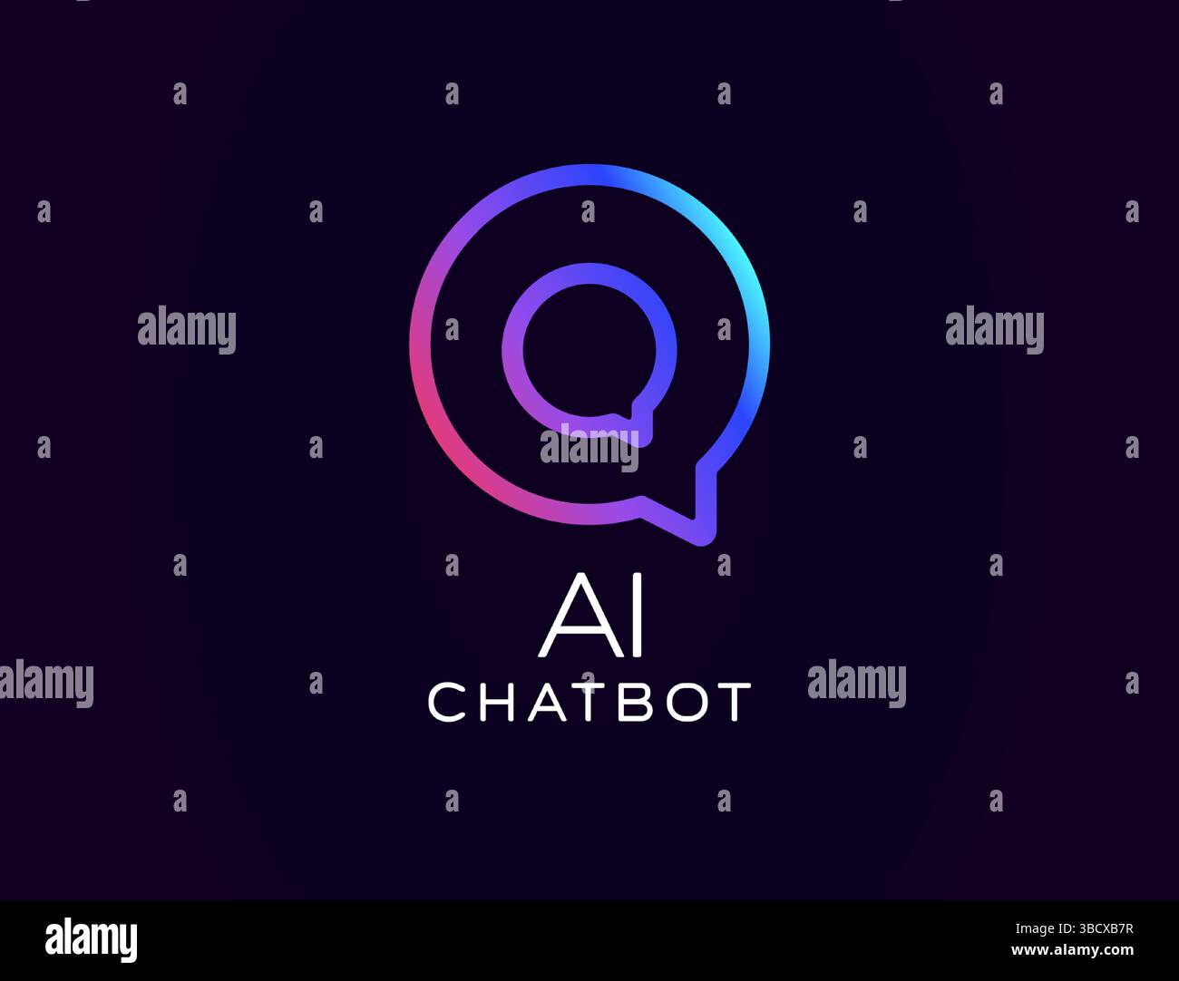 AI chatbot logo with layered chat bubbles and gradient glow, symbolizing smart conversation. Ideal for messaging apps, customer support tools, virtual Stock Vector