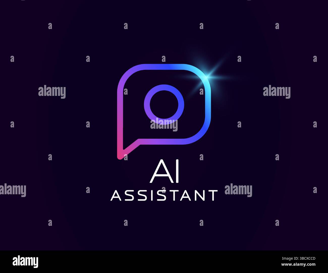 AI assistant logo with glowing speech bubble and circular element, futuristic and clean design. Great for smart chat systems, customer support, tech Stock Vector