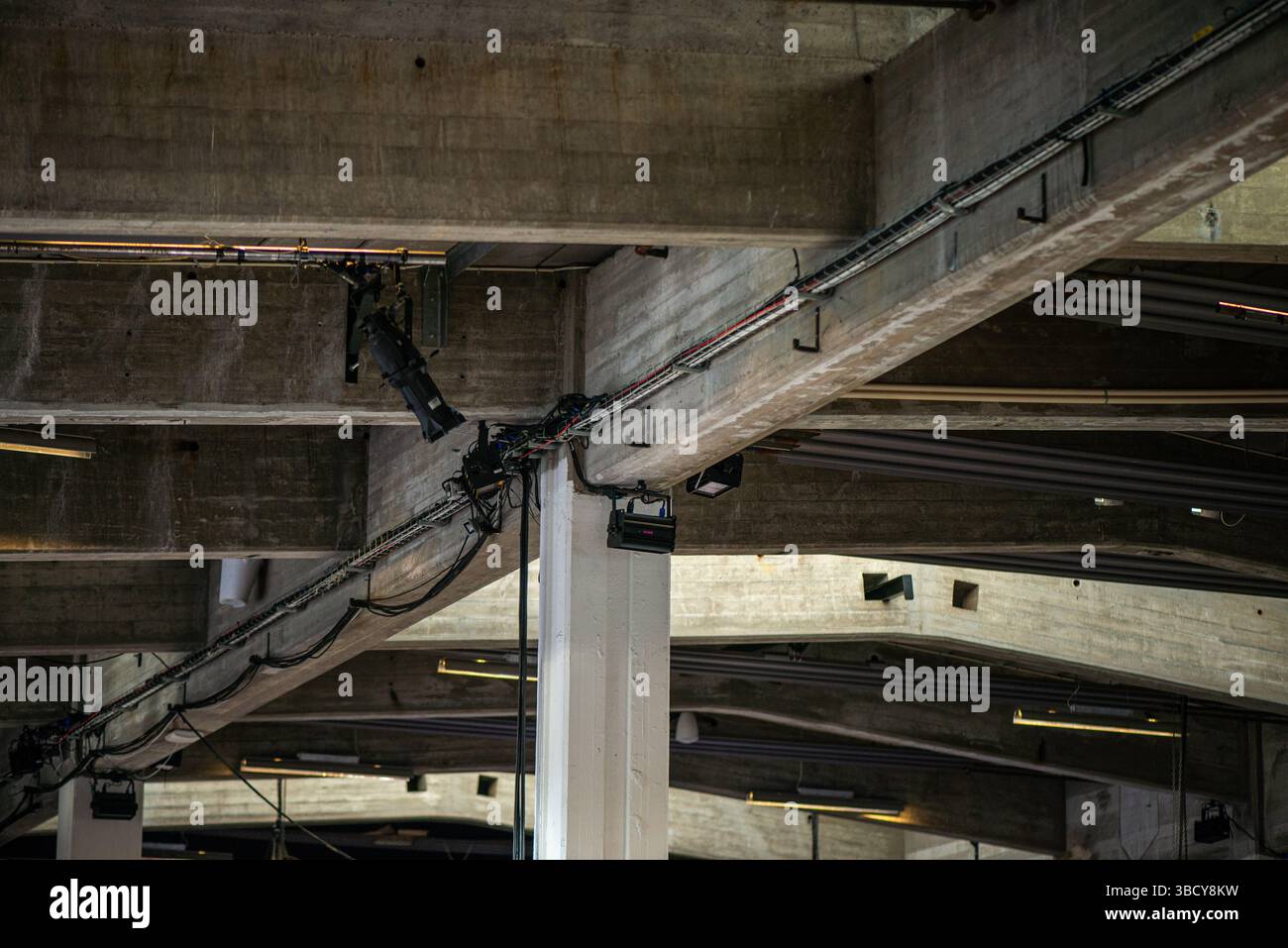 A detailed view of an electronic system's wiring and connections ...