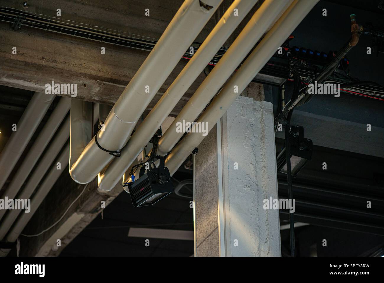 A detailed view of an electronic system's wiring and connections ...