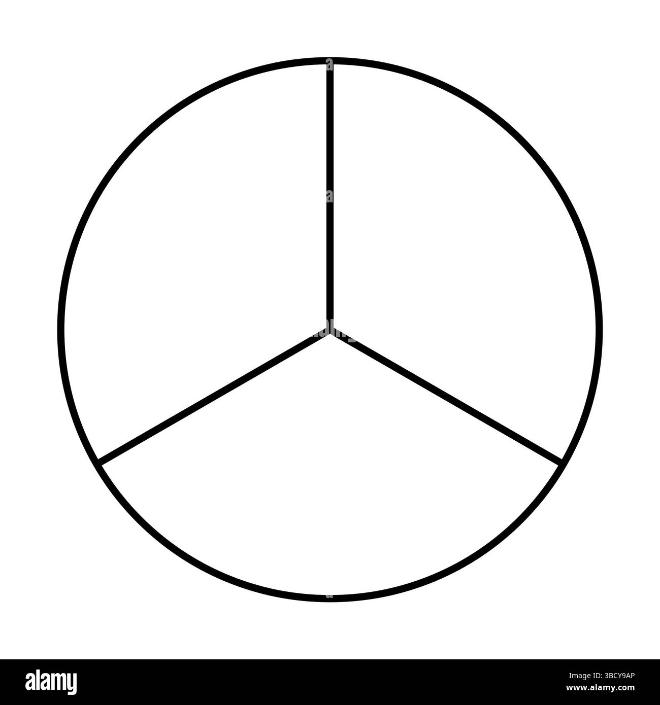 Three segments divided circle. Minimalistic black line chart. Pie, pizza round shape, 3 slices. Stock Vector