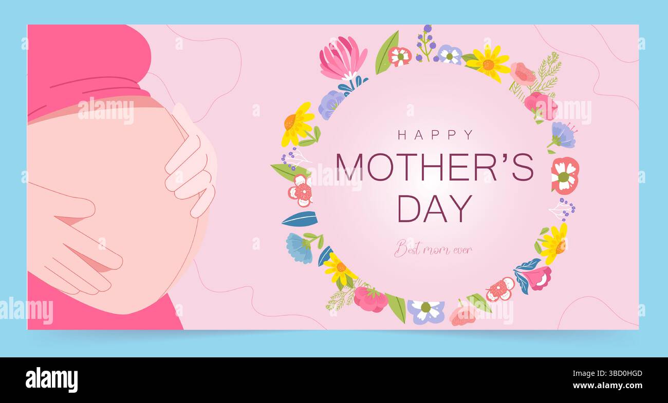 Expecting Mother Vector Mother Day card featuring an expectant mother and floral accents ...