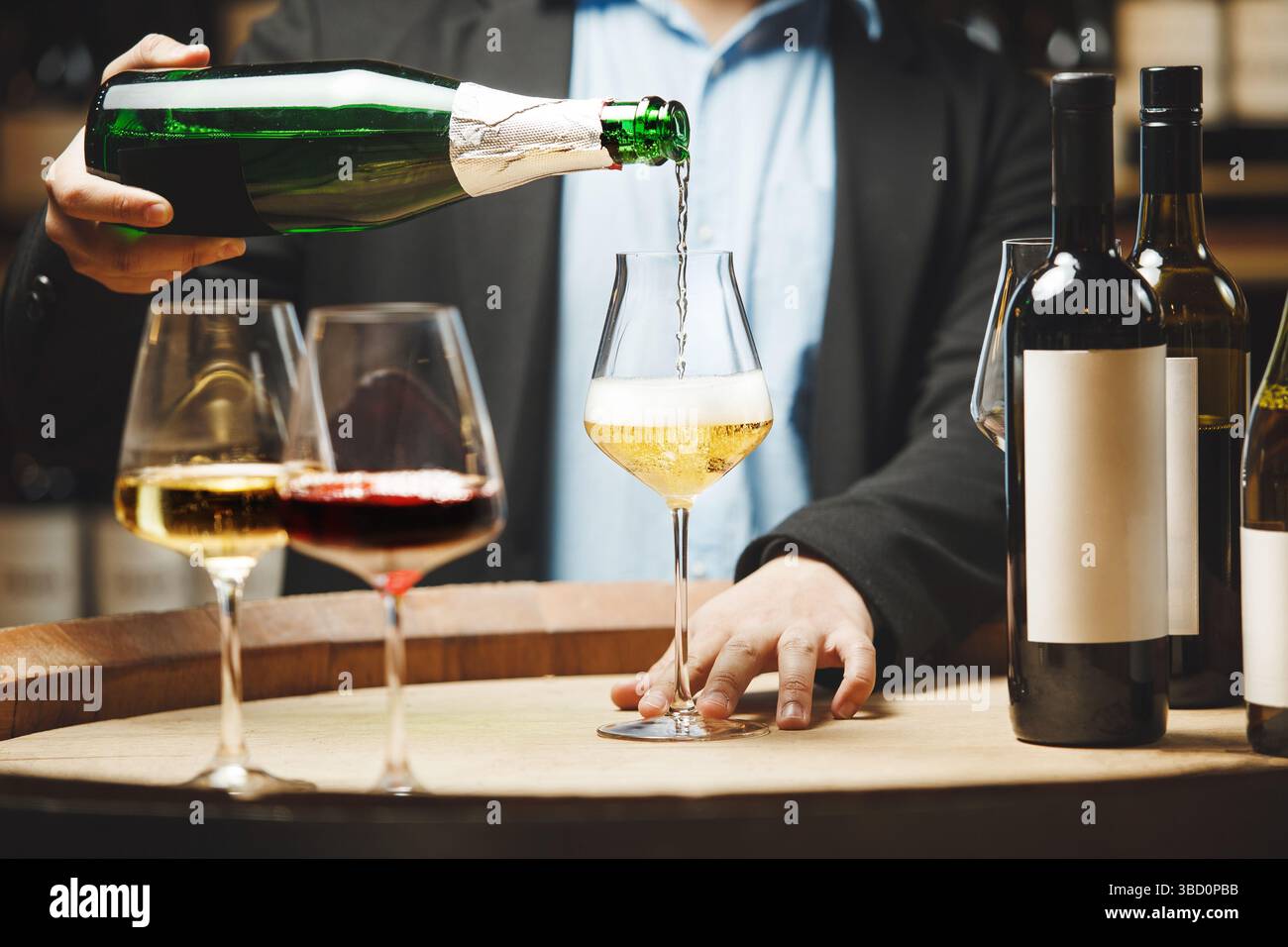 Springield Wines Pouring Sommelier Pouring Sparkling Wine During Tasting in Winery Stock Photo ...