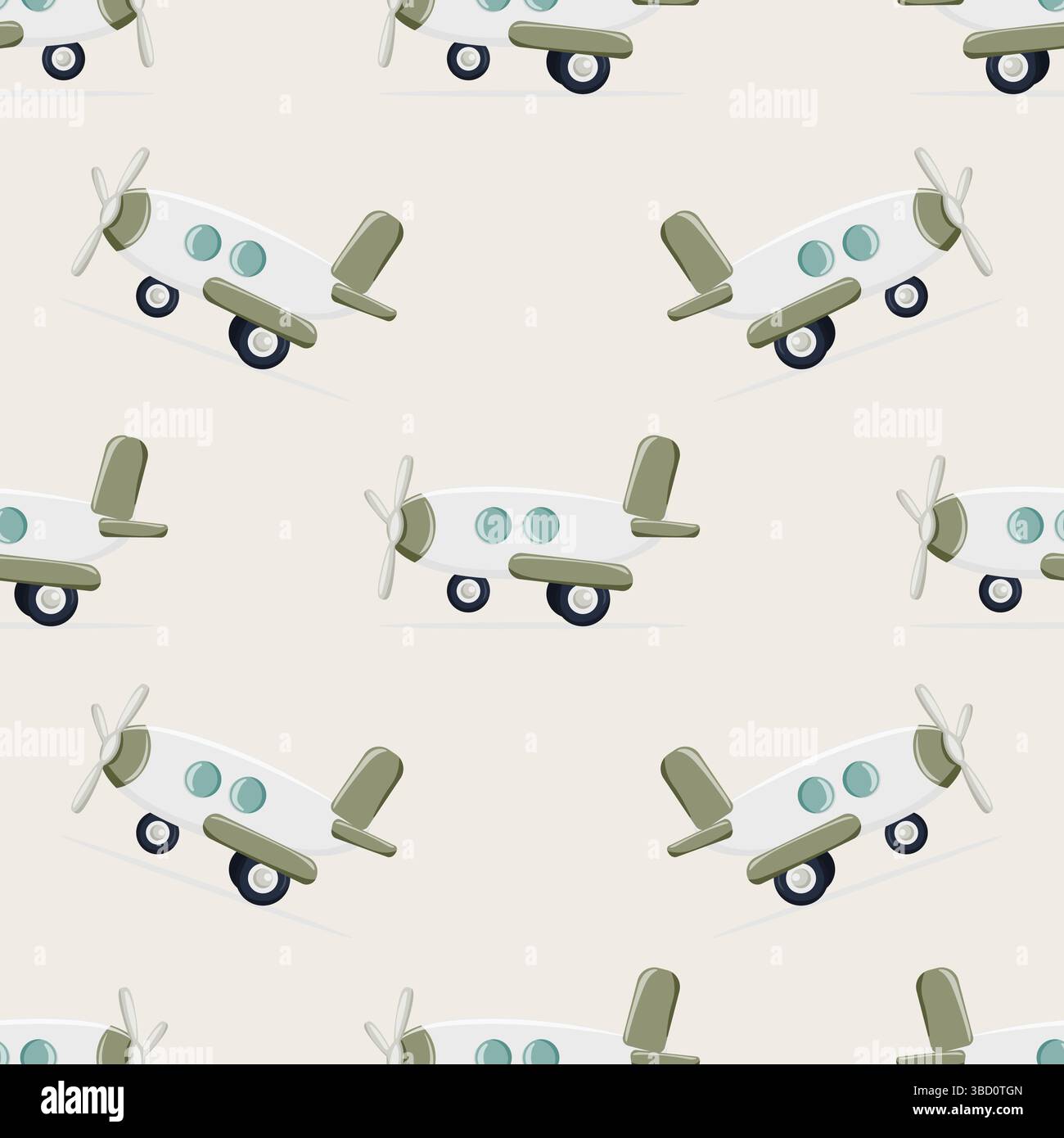 Seamless pattern with retro airplanes on light beige background Stock Vector