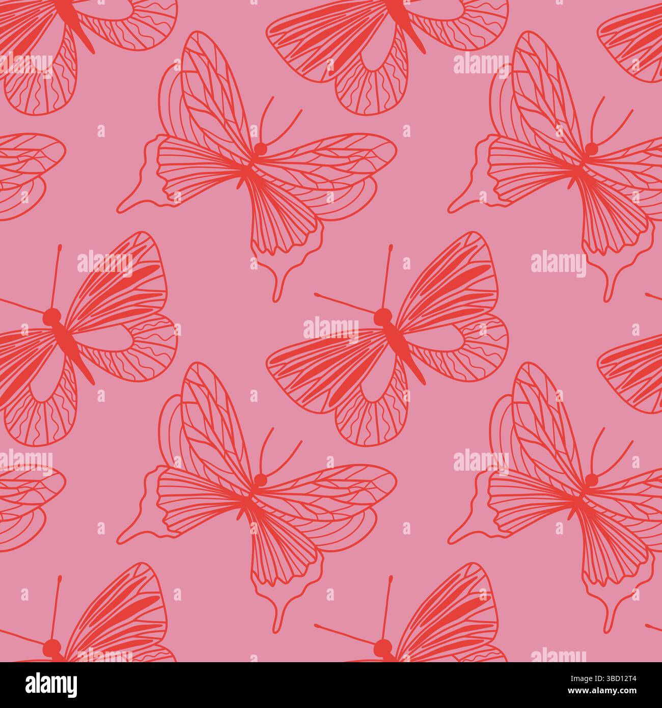 Seamless Pattern Featuring Red Butterflies on a Pink Background Stock Vector