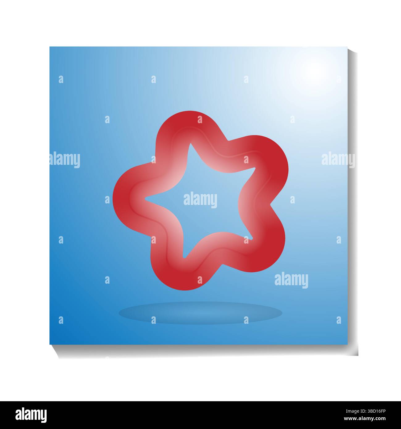 Abstract red star shape on a blue gradient background with a 3d effect and subtle shadow Stock Vector
