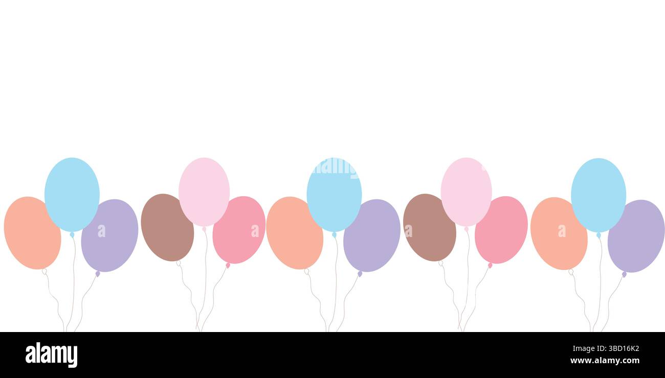 Minimalist Birthday Banner with Colorful Balloons on White Background Stock Vector