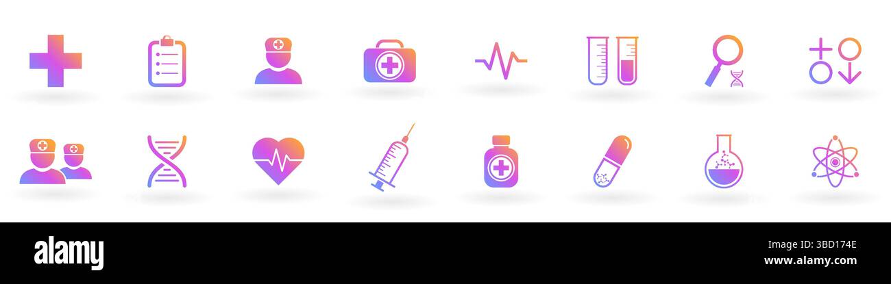 Vector set medical flat icons and symbols. Stock Vector