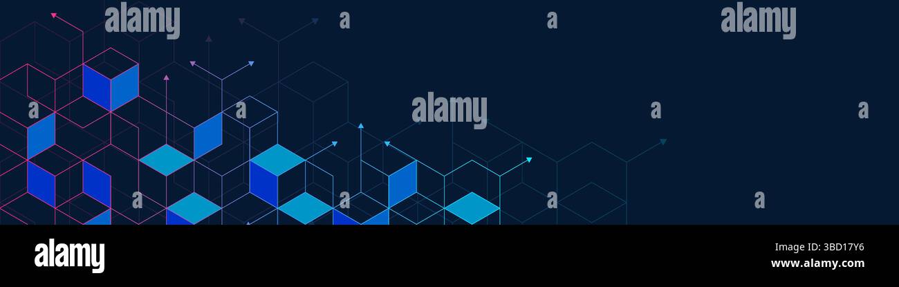 The graphic design element and abstract geometric background with isometric vector blocks for banner template or header. Vector illustration Stock Vector