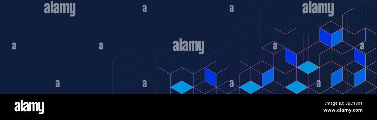 The graphic design element and abstract geometric background with isometric vector blocks for banner template or header. Vector illustration Stock Vector