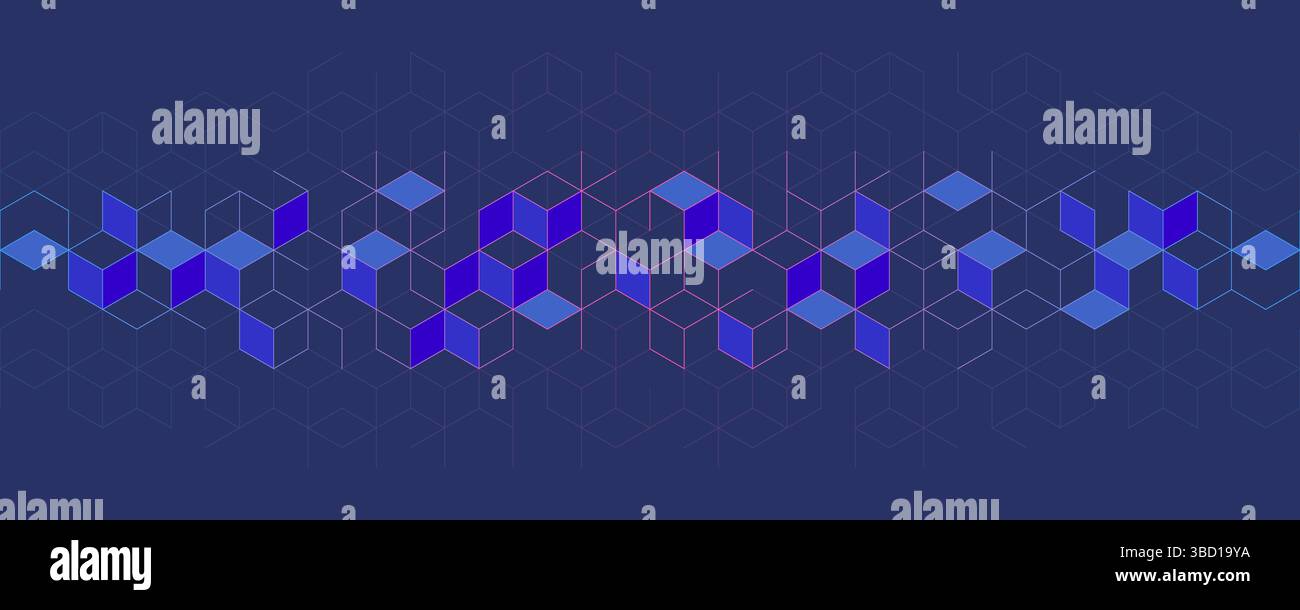 Abstract geometric background with isometric digital blocks. Blockchain concept and modern technology Stock Vector