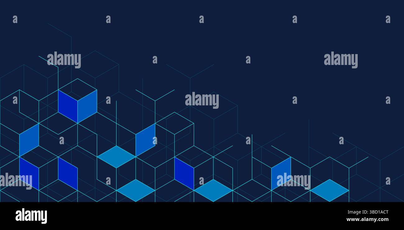 Abstract geometric background with isometric digital blocks. Blockchain concept and modern technology Stock Vector