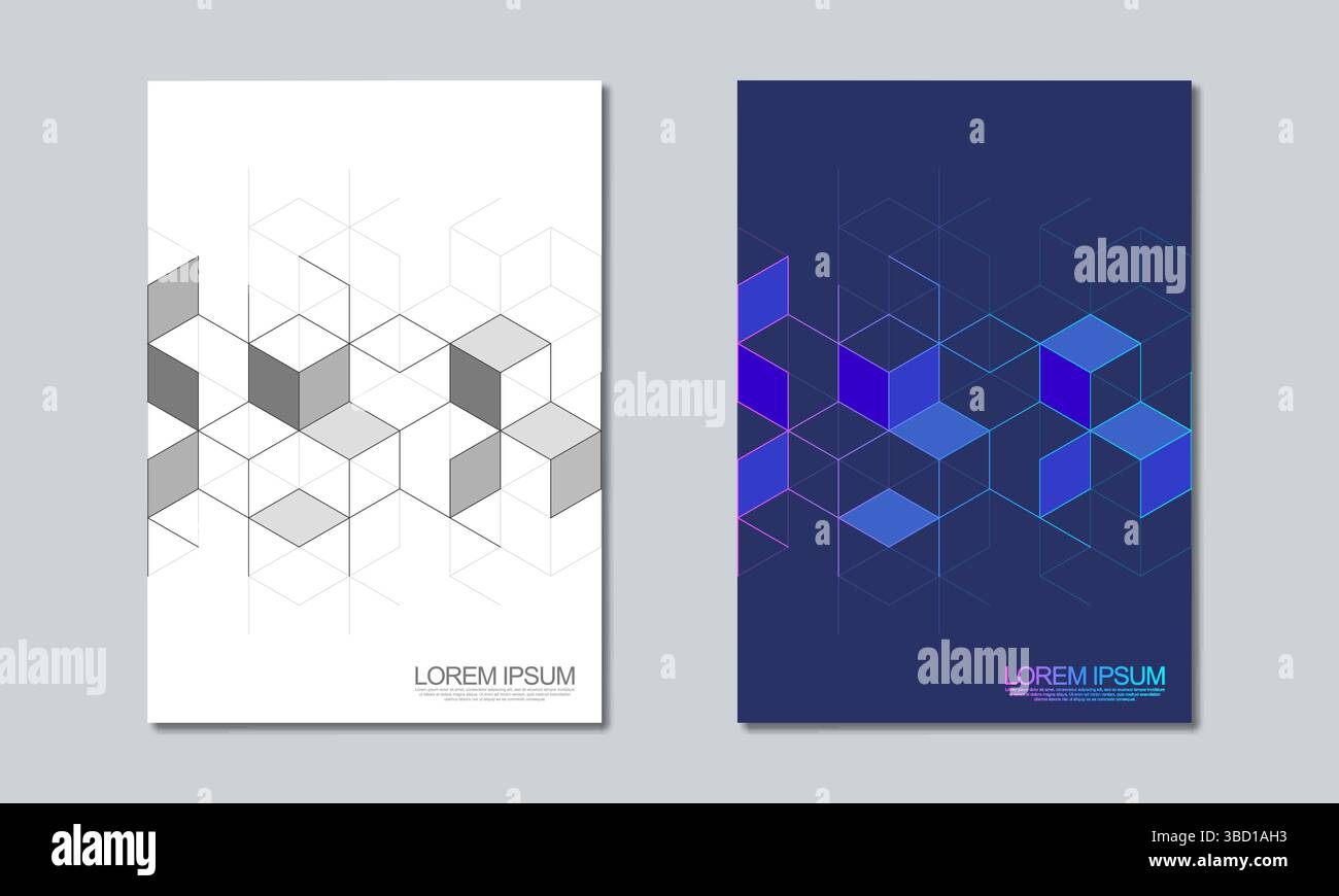 Abstract geometric covers and brochures with isometric vector blocks, polygon shape pattern Stock Vector