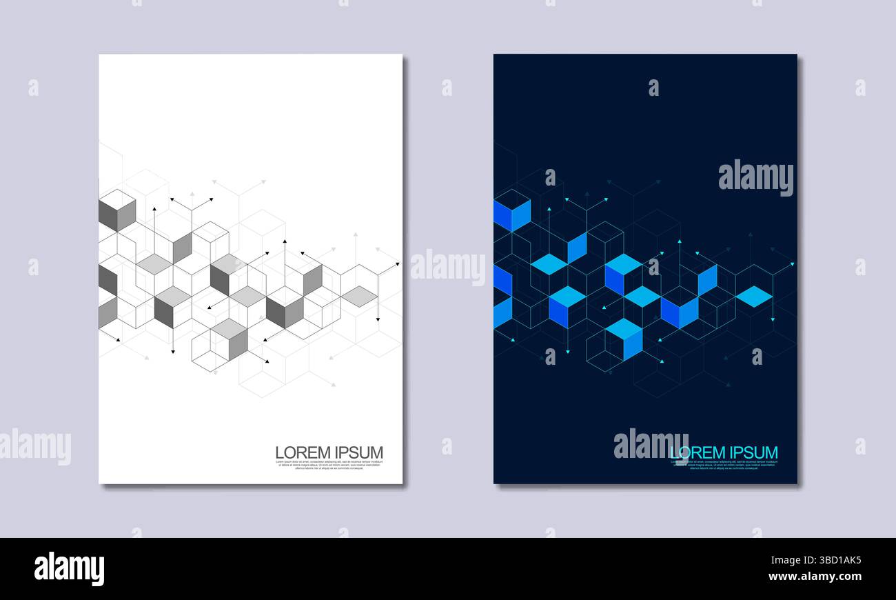 Abstract geometric covers and brochures with isometric vector blocks, polygon shape pattern Stock Vector