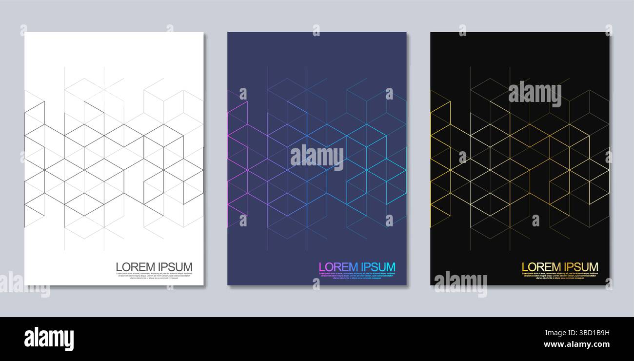 Abstract geometric covers and brochures with isometric vector blocks, polygon shape pattern Stock Vector