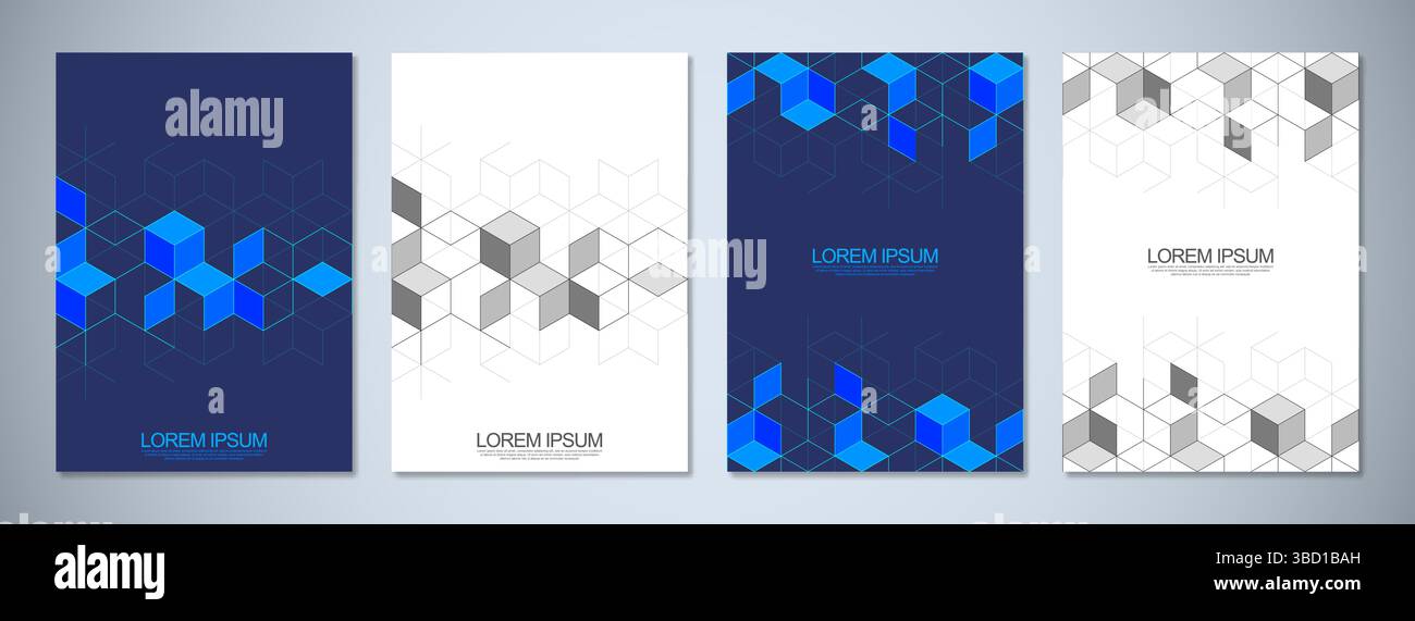 Abstract geometric covers and brochures with isometric vector blocks, polygon shape pattern Stock Vector