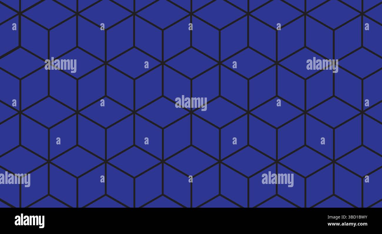 Blue Geometric Cube Pattern Background   Modern 3D Seamless Design Abstract seamless geometric grid background Classic Blue color Stock Vector