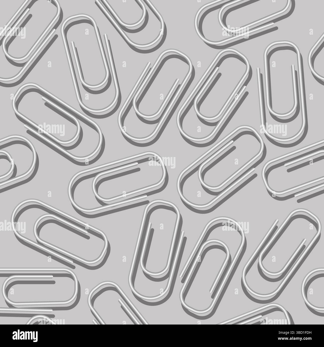 3d paper clips seamless pattern. White clips seamless background. Grey ...