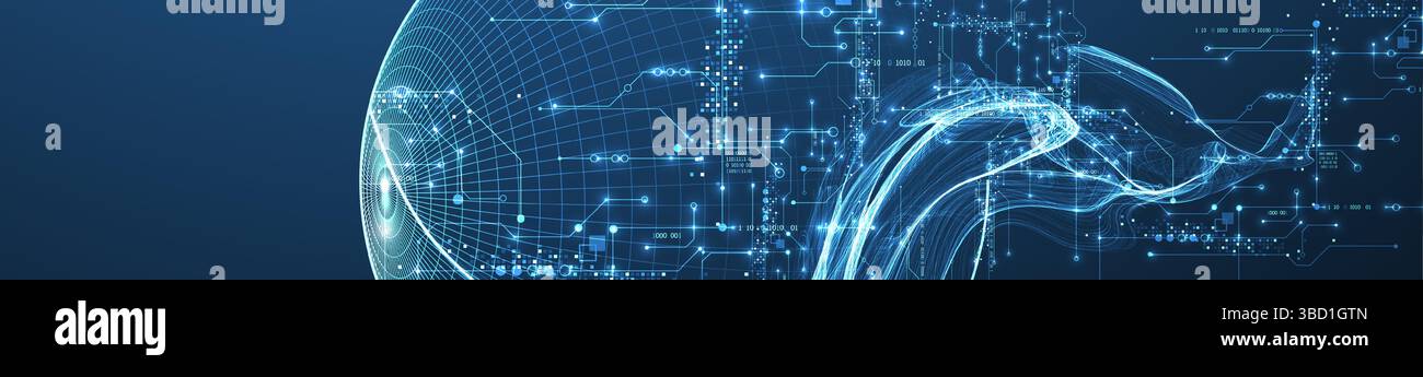 Abstract data wave with sphere and futuristic circuit lines. Technology concept. Vector Stock Vector