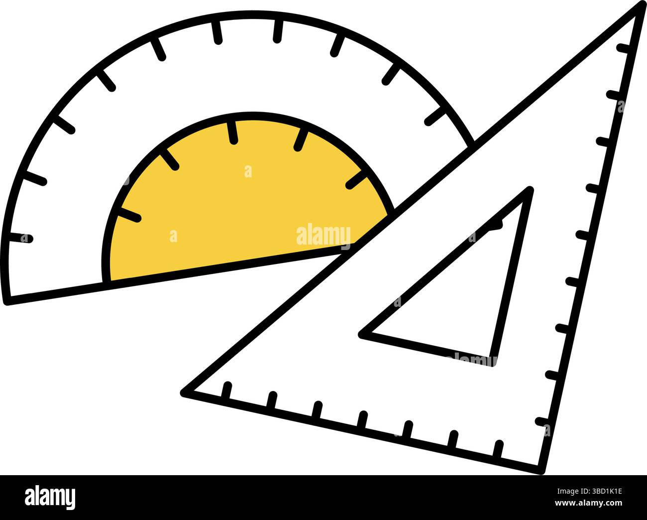 Simple line drawing icon of a triangular ruler and protractor used in ...