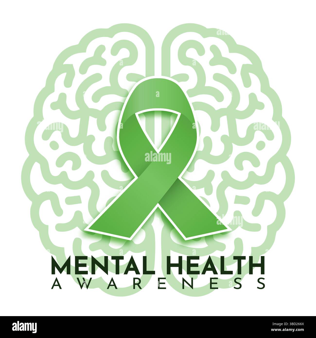 Design for Mental Health Awareness with a brain and green ribbon Stock ...