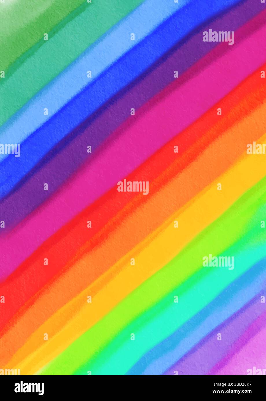 Hand painted watercolour rainbow coloured striped background design Stock Vector