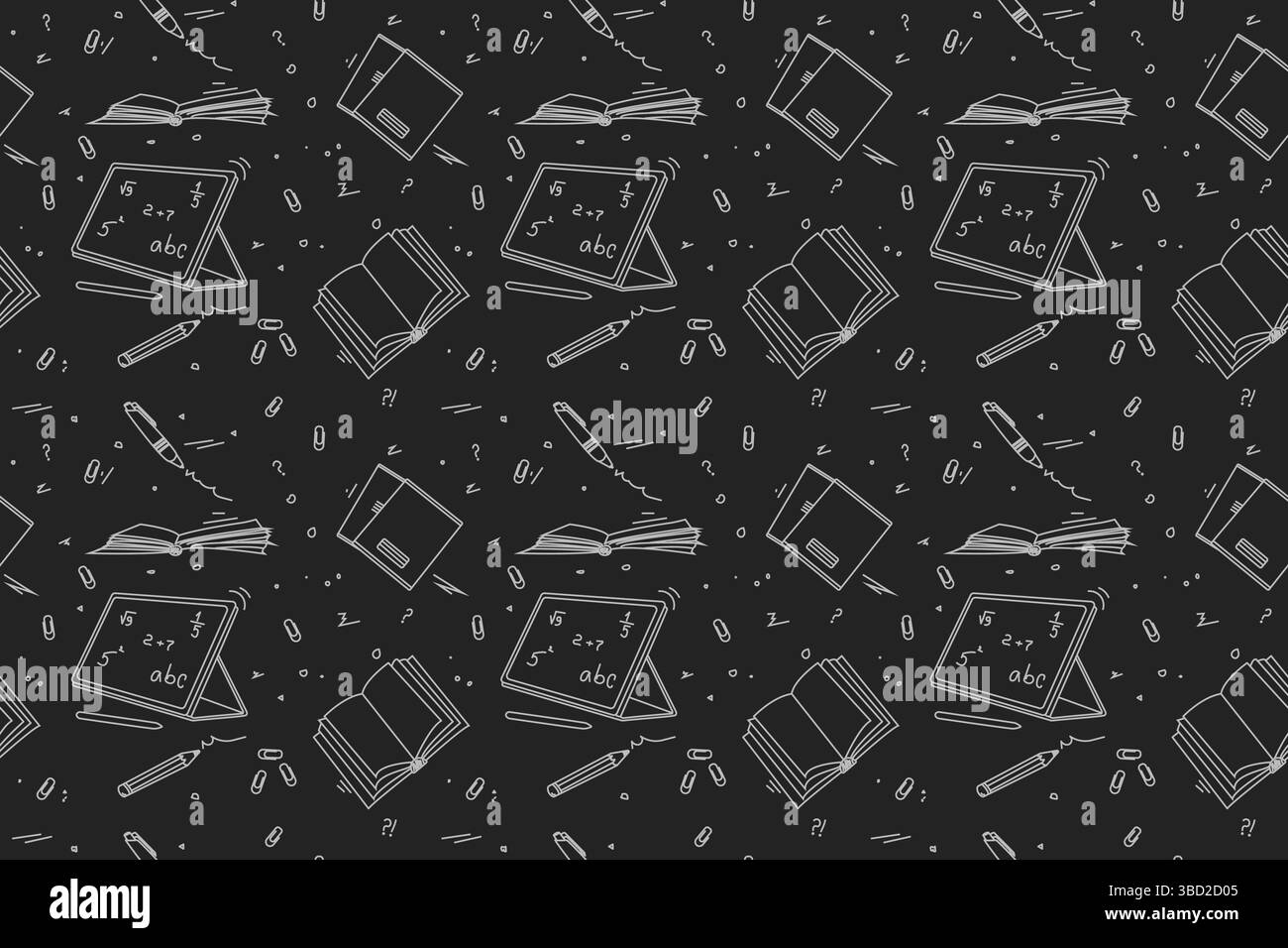 Back to school seamless pattern. Outline hand-drawn school objects seamless pattern. School background. Black and white drawing Stock Vector