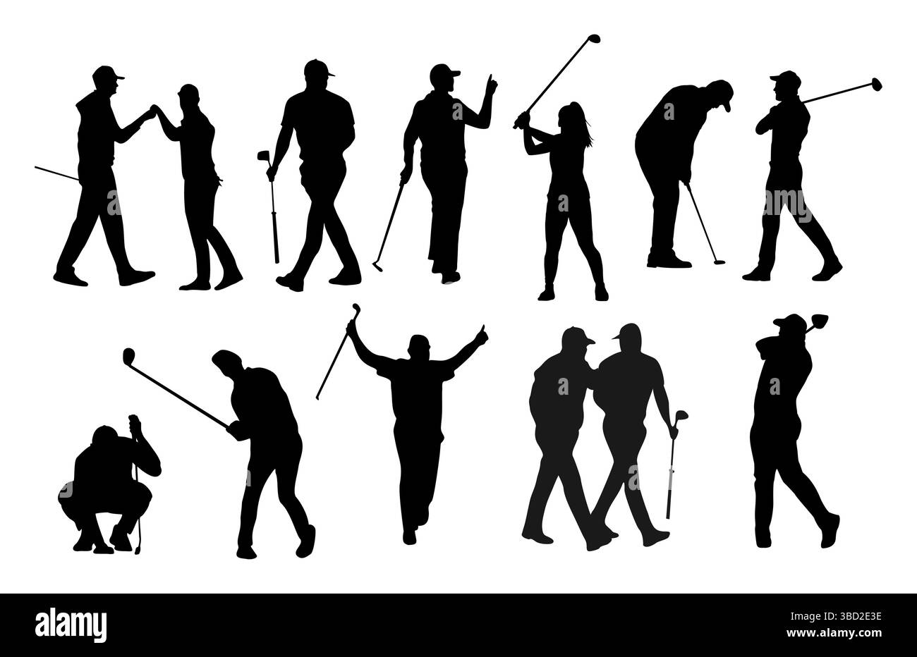 Black silhouettes set of professional golf players Stock Vector Image ...