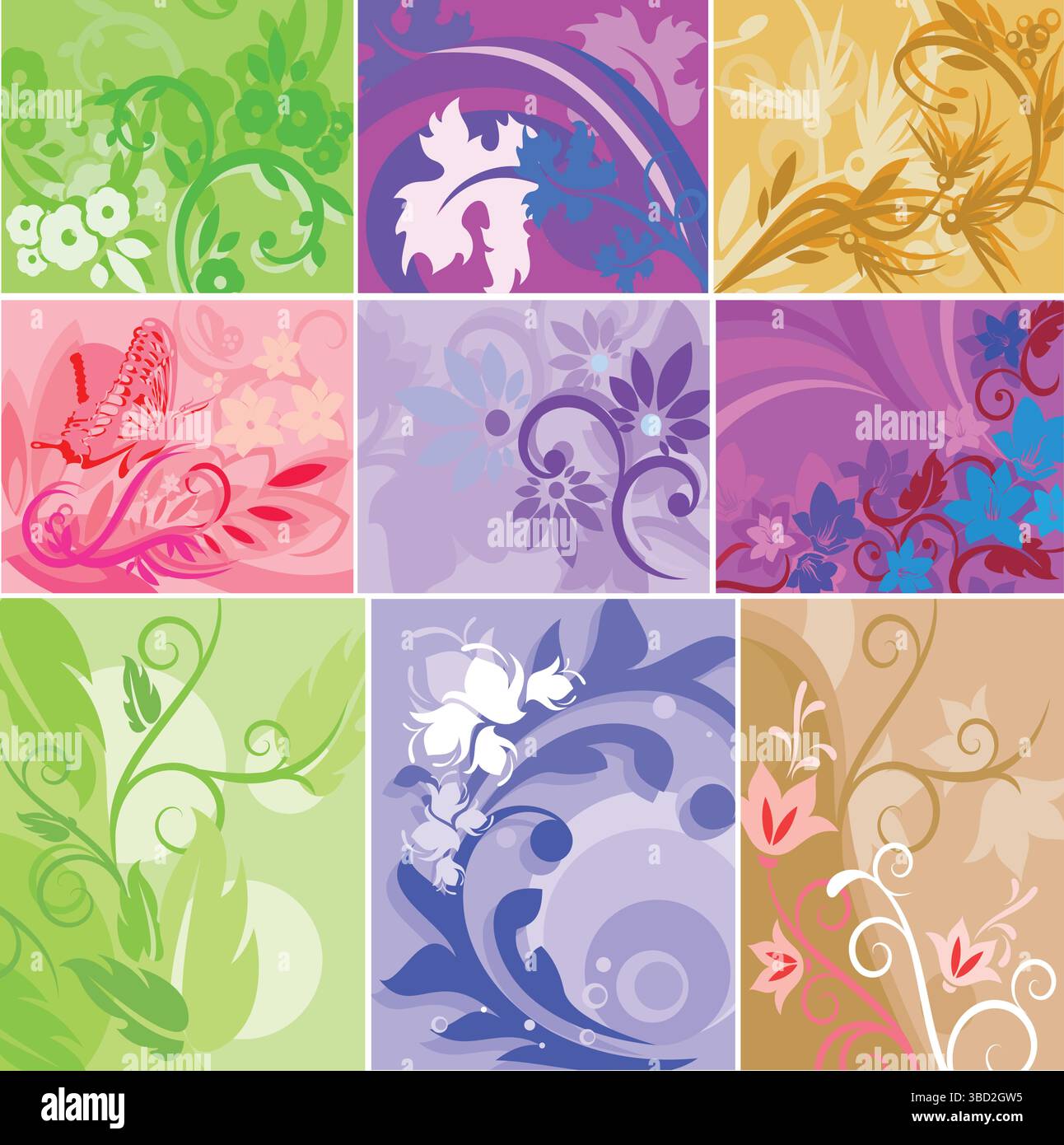 Floral Design Collection Sets Elegant Botanical Patterns & Elements Stock Vector
