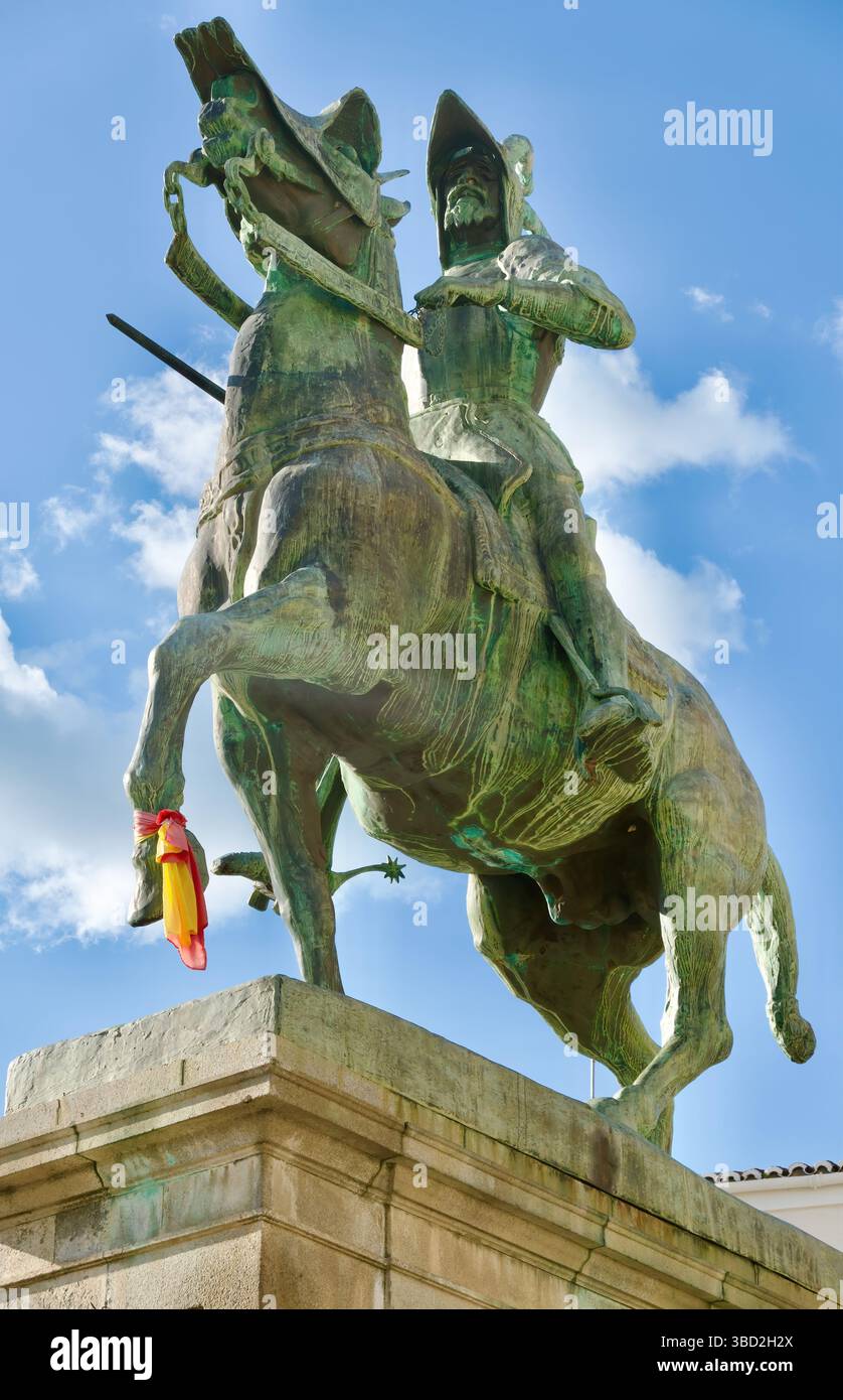 Bronze statue of Spanish conquistador of the Inca Empire in Peru ...
