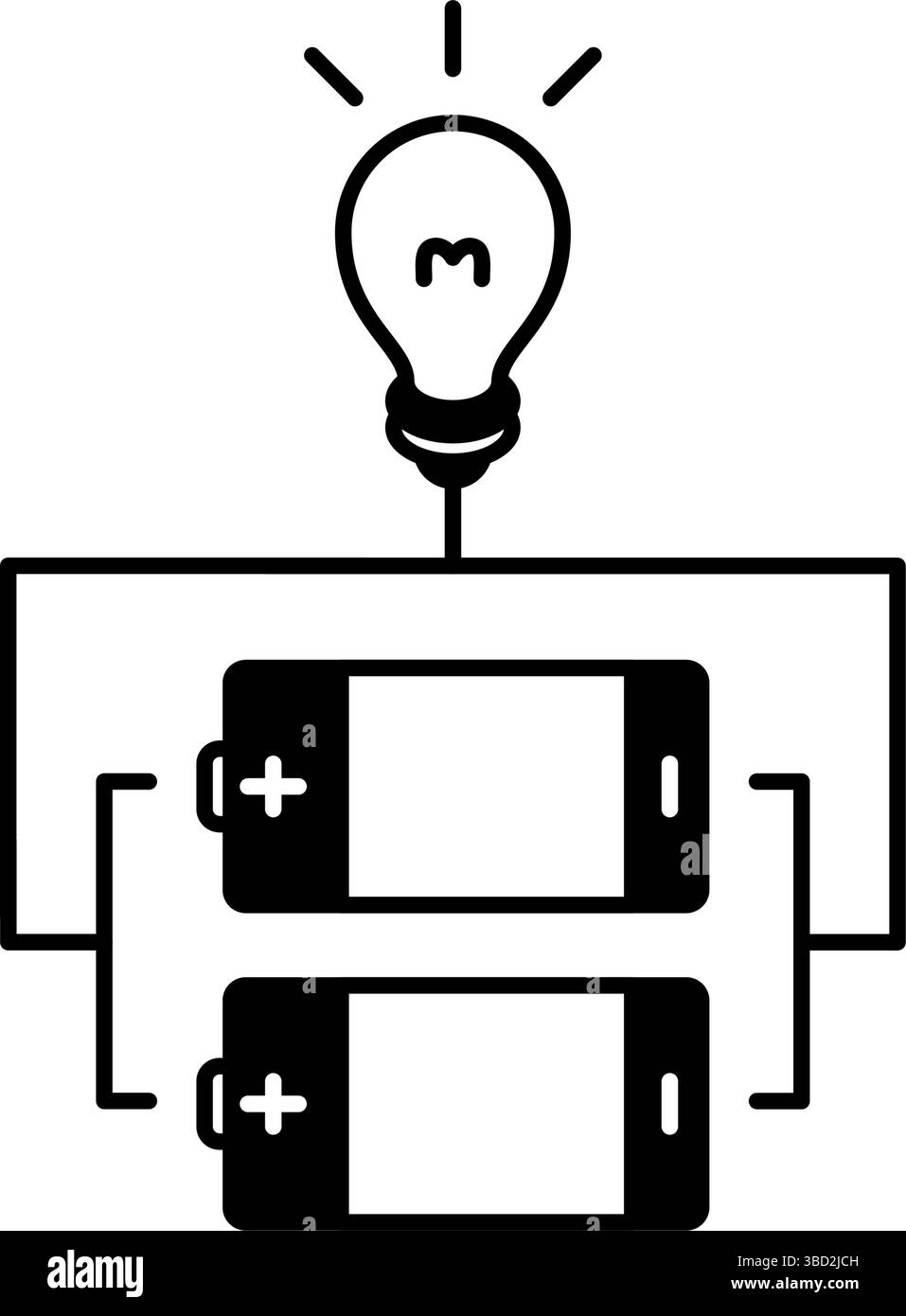 Simple line drawing icon of a dry cell battery with parallel ...