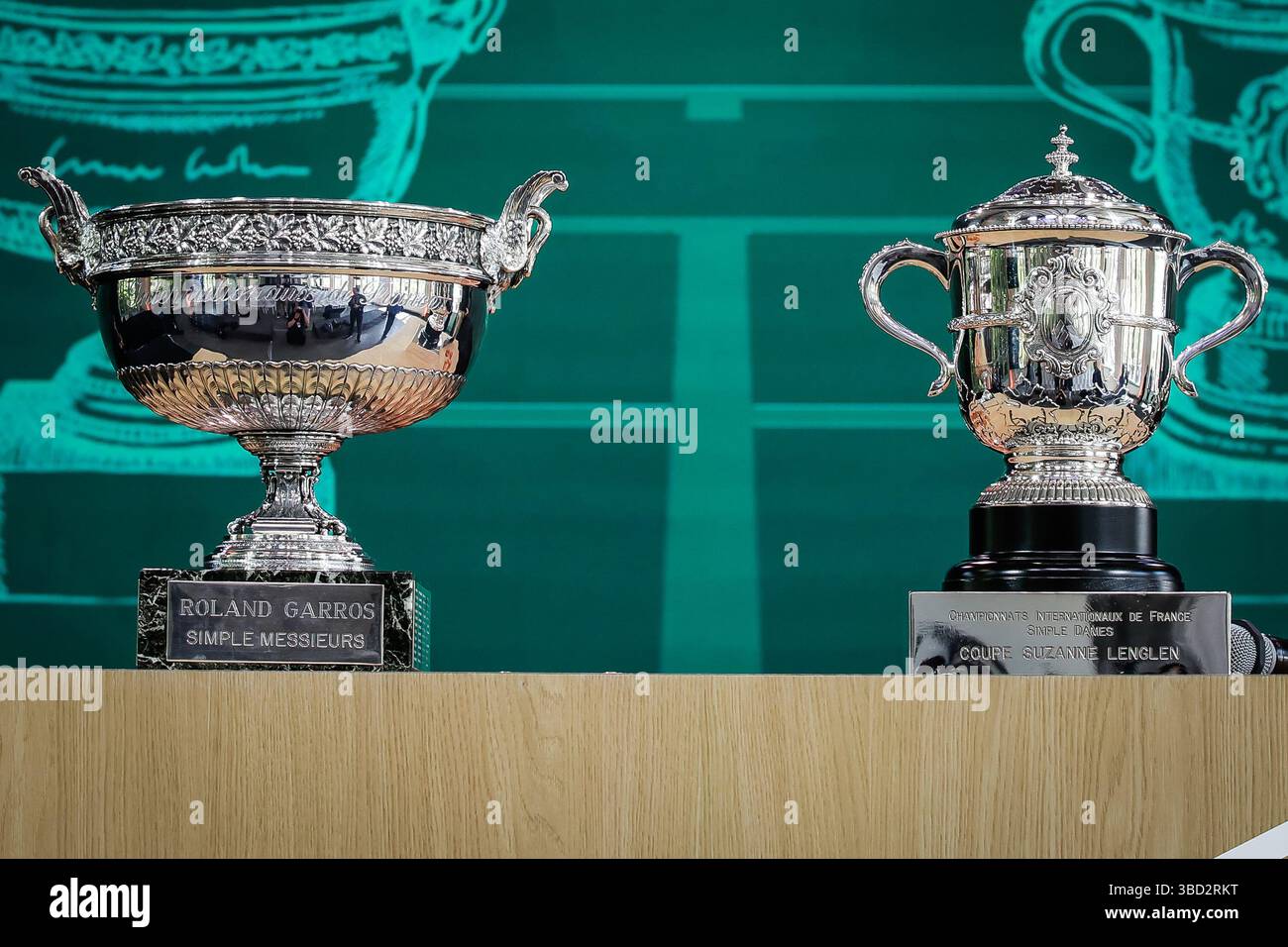 Paris, France. 22nd May, 2025. Exhibition of the Roland Garros trophies ...