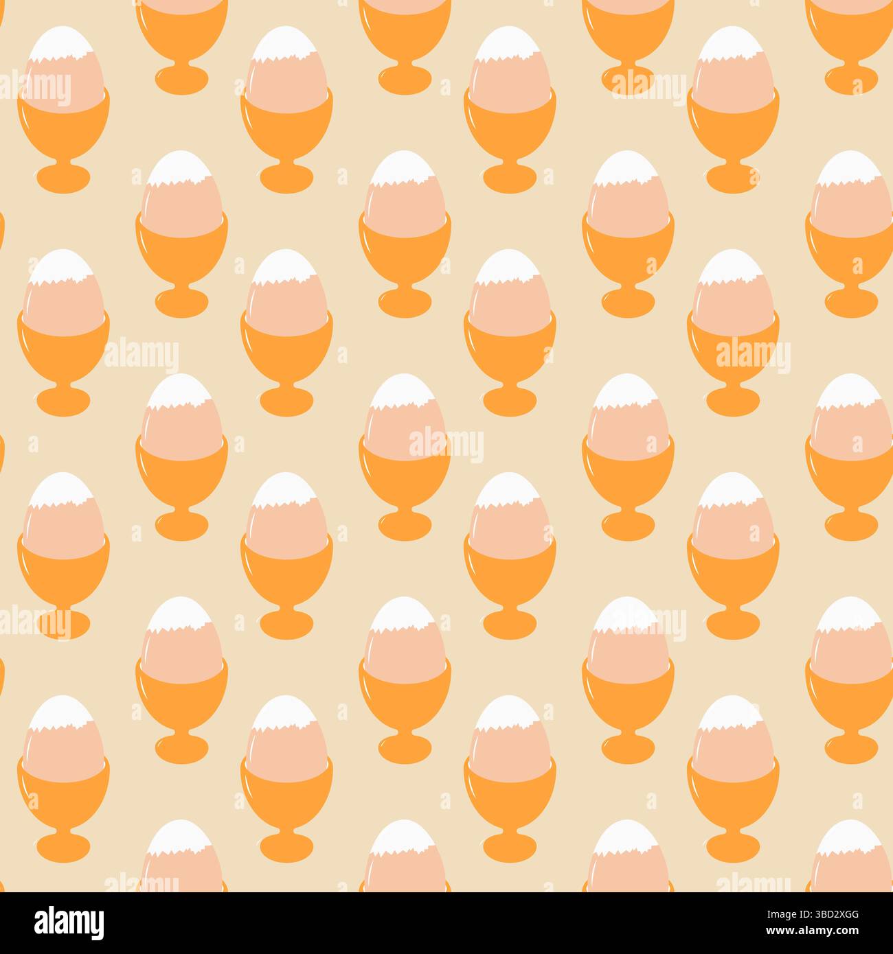 Partially cleaned Boiled Egg in Egg Cups Seamless Pattern Egg Day Greeting Festive Backdrop Texture. Isolated Vector illustration Culinary Food Poster Background Greeting, promo leaflets, banner, tags Stock Vector