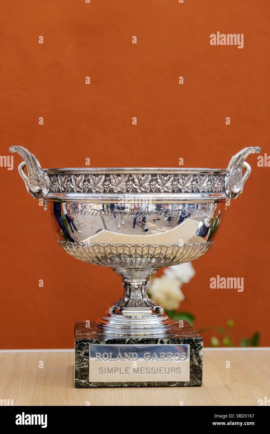 The Men's trophy during the draw for the French Tennis Open at the ...