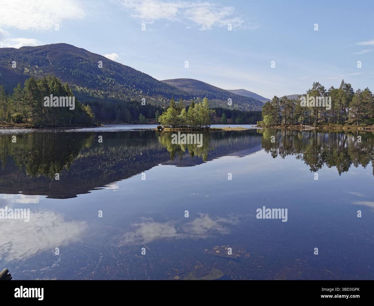 Loch Gamhna next to Loch an Eilein in the stunning Caledonian forest of Rothiemurchas near Aviemore in Scotland. - Smartphone Captured Stock Image