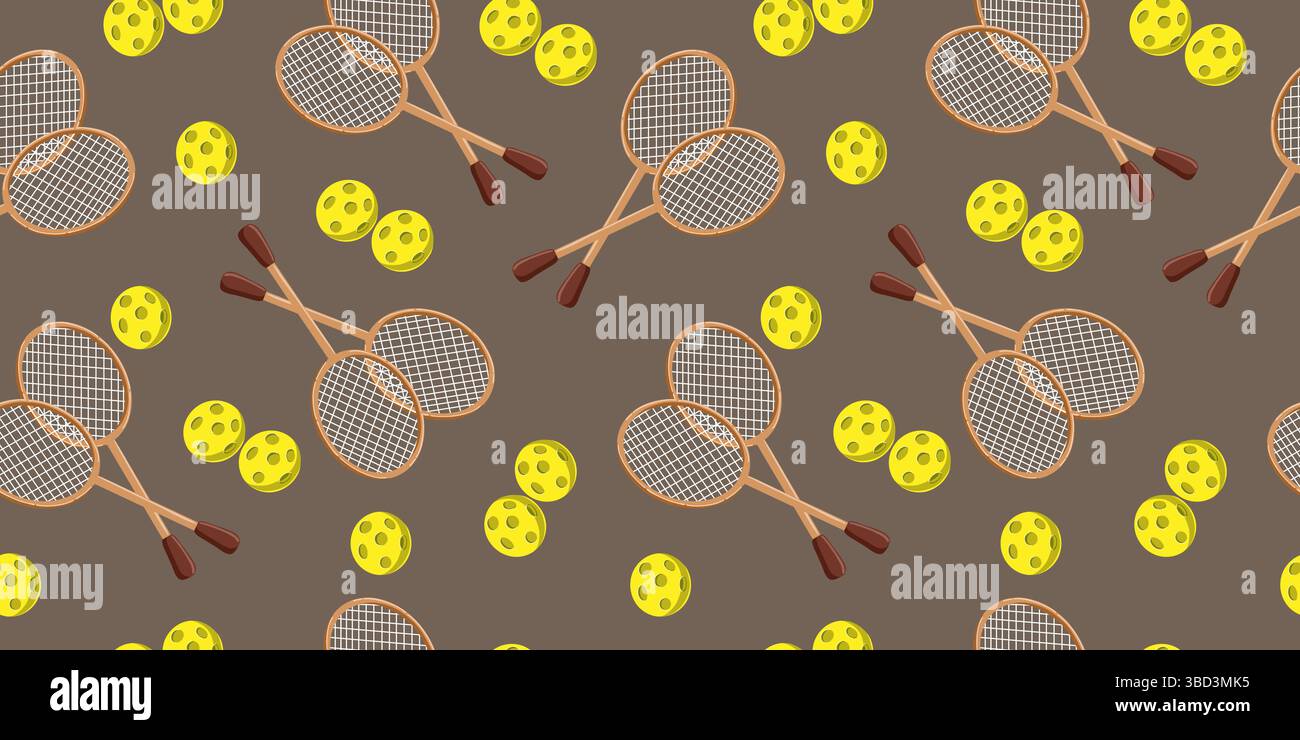 Horizontal Tennis Pattern with Rackets and Balls Stock Vector
