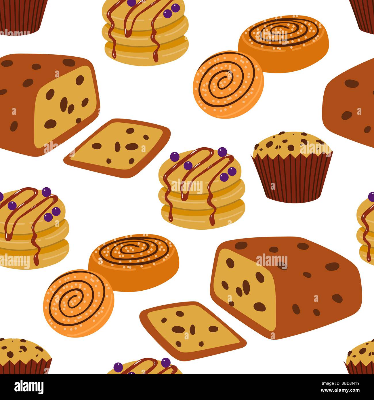 Seamless Pattern with Cupcakes and Pastries  Stock Vector