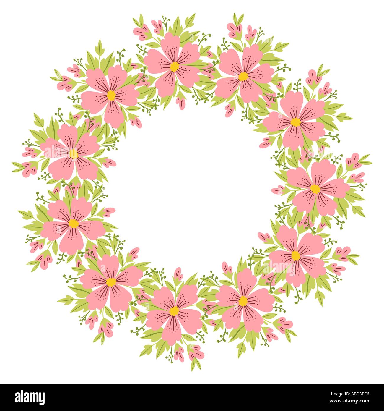 Circular Wreath Of Pastel Abstract Flowers Stock Vector