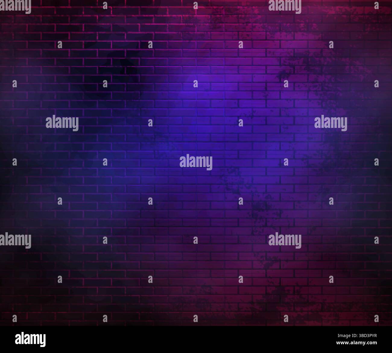 Abstract Neon Brick Wall Background. Mystery Glowing Stone Wall. Stock Vector