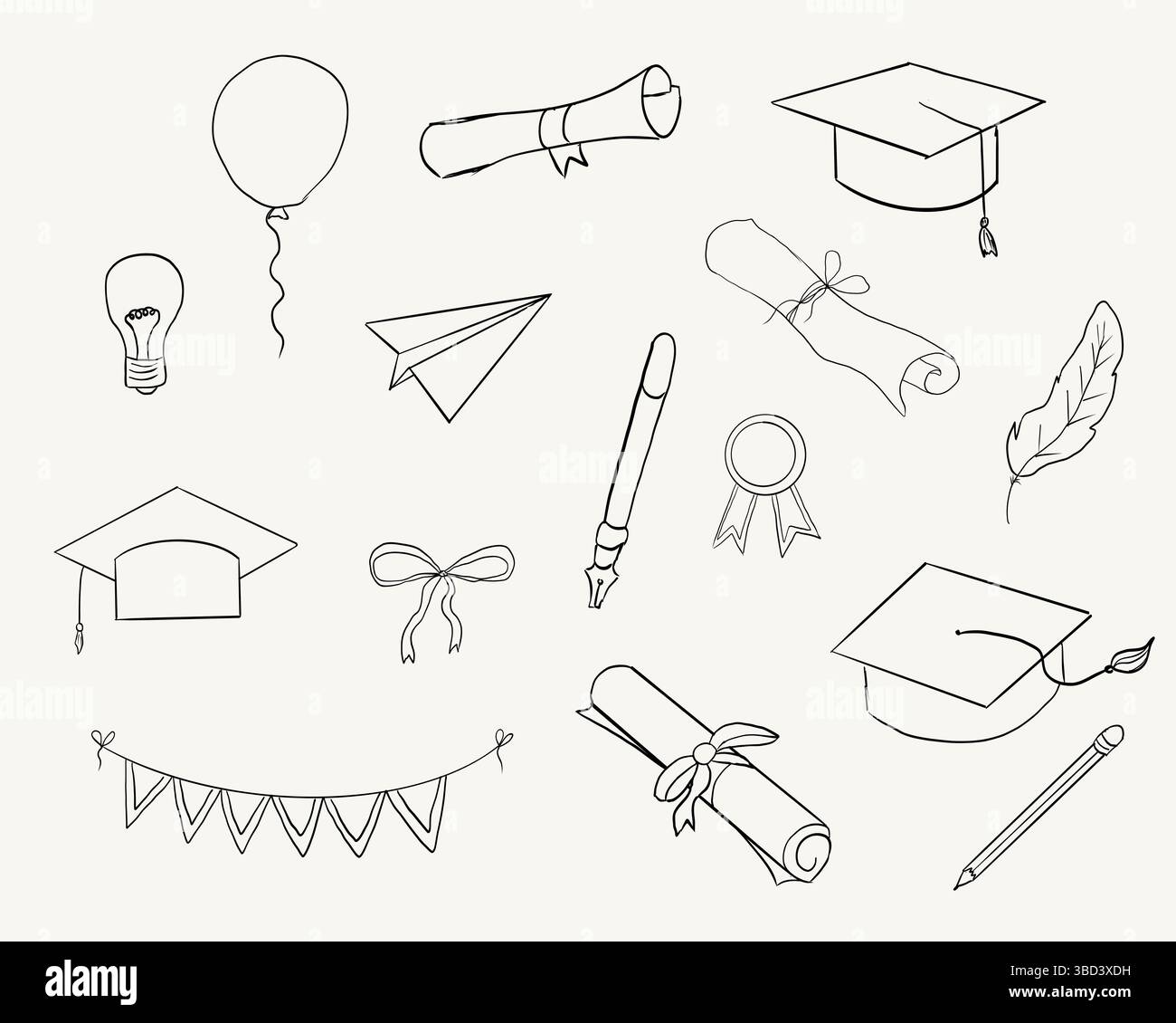 Graduation hat doodle line. University Cap of graduate and certificate ...